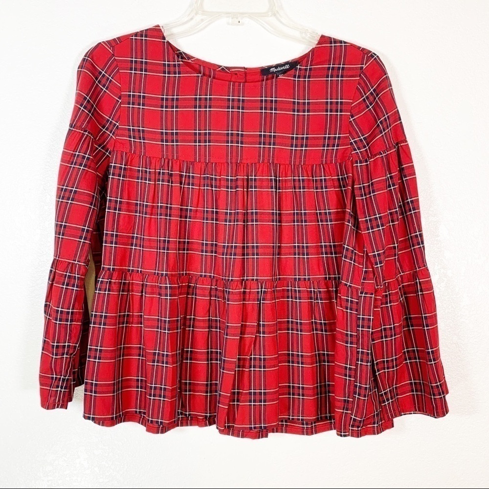 Madewell Plaid Long Sleeve Tiered Button UpTop Size XXS - Picture 4 of 9